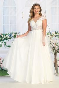 A-line Illusion Classic Floral Lace Cap Sleeve Sequin Wedding Dress