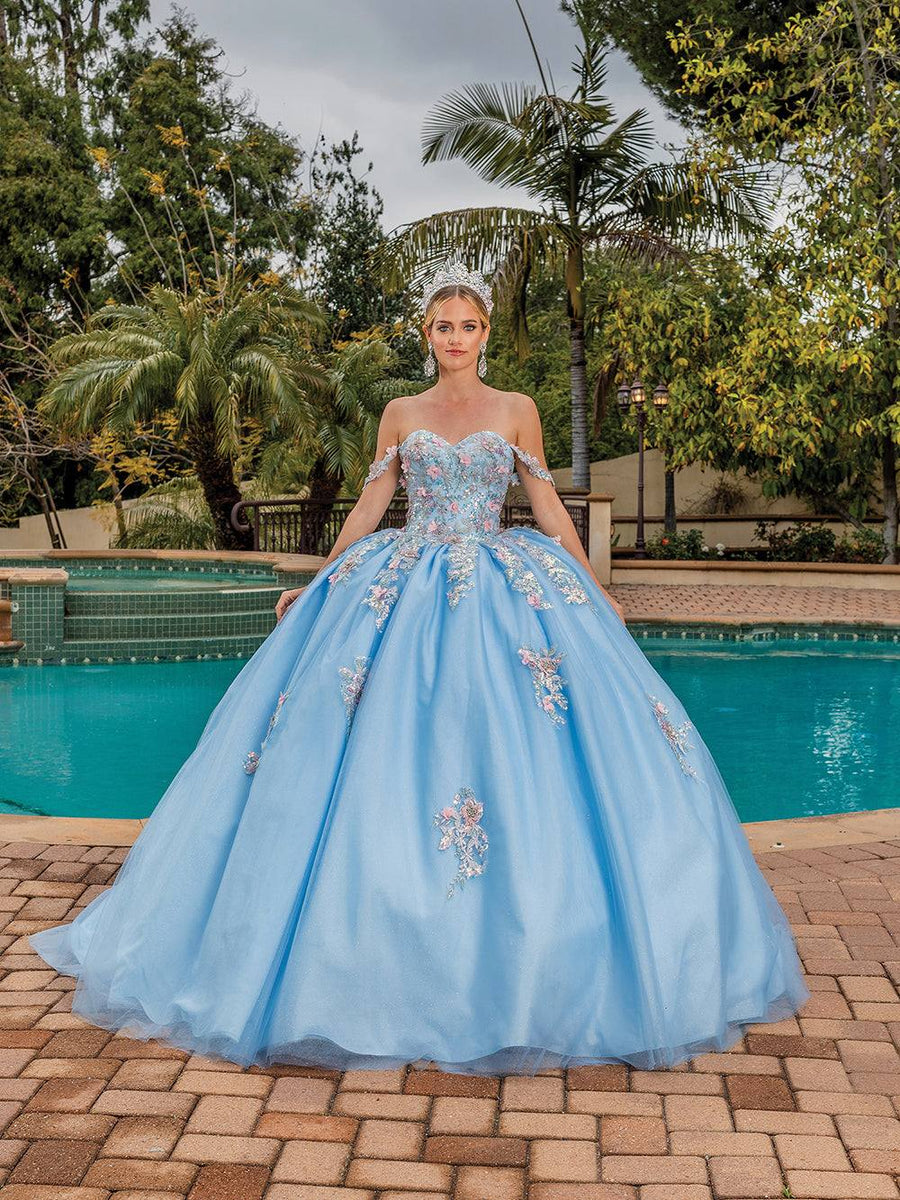 Modest Sweetheart Off The Shoulder Embroidered Quinceanera Ball Gown Bahama Blue / 2XL Modest Sweetheart Off The Shoulder Embroidered Quinceanera Ball Gown Bahama Blue / 2XL
