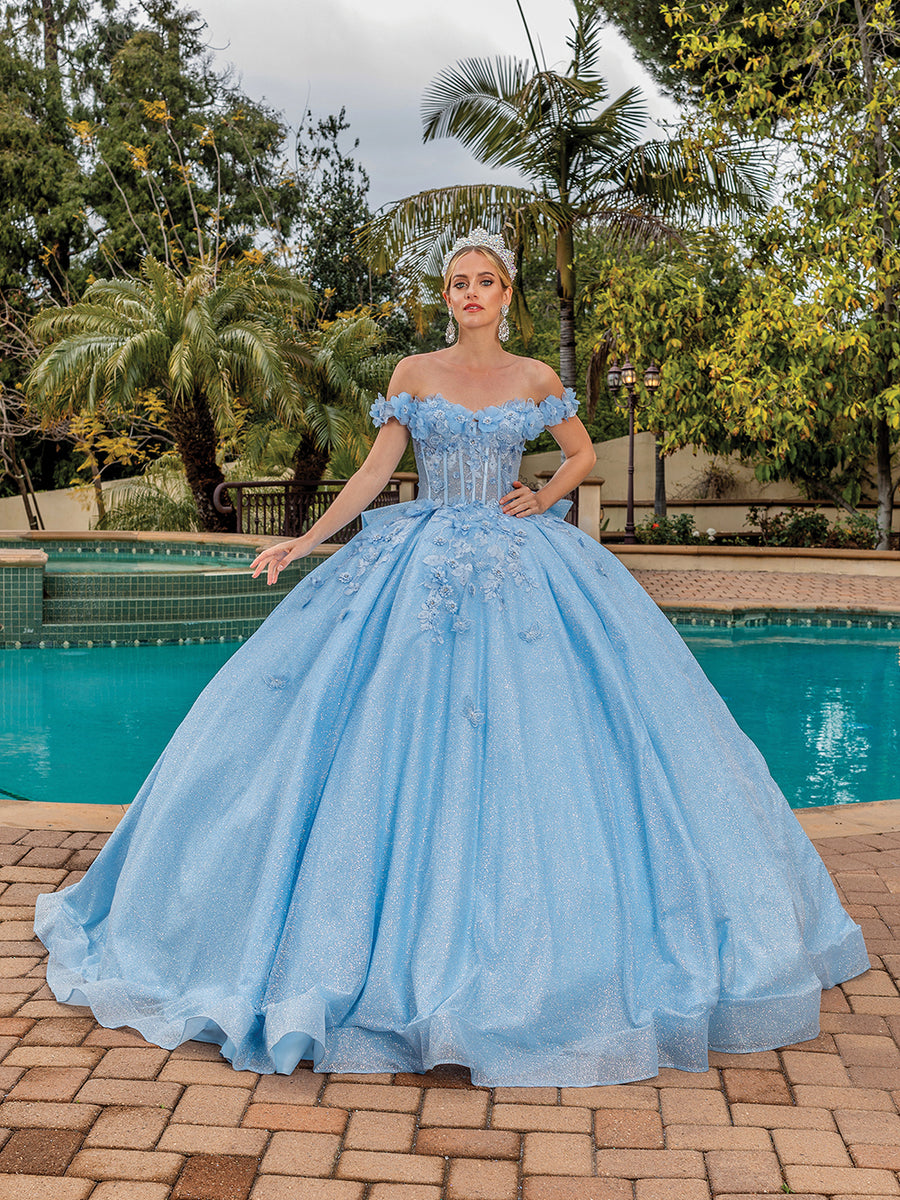 Floral Sparkling Off The Shoulder Tulle Quinceanera Ball Gown