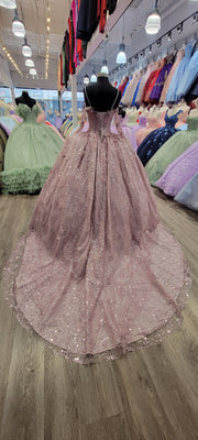 Sweetheart Embellished Long Sleeve Strapped Rose Quinceanera Ball Gown