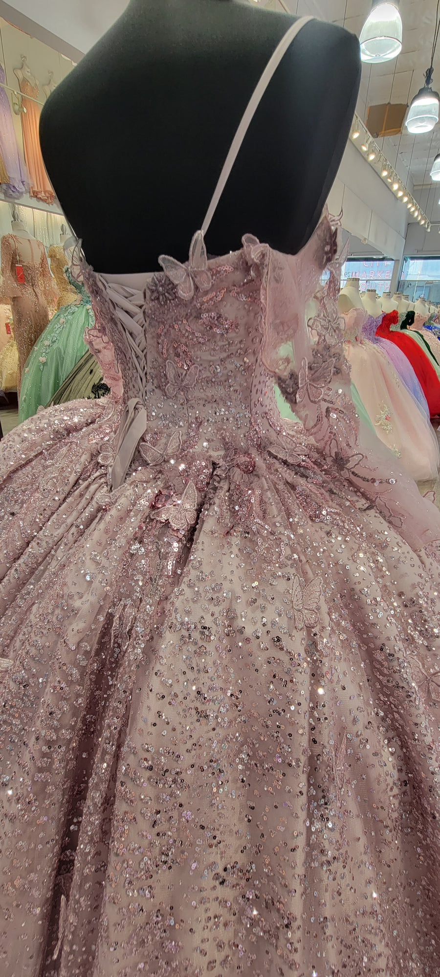 Sweetheart Embellished Long Sleeve Strapped Rose Quinceanera Ball Gown