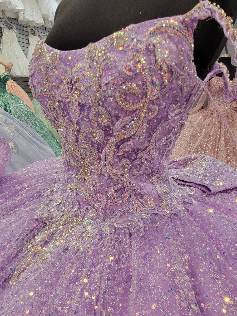 lilac and silver quinceanera dresses Lilac Quinceanera Dresses 3D Flower Off Shoulder Sweet 15 Party Prom Ball Gown