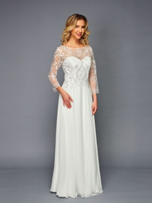 Elegant Long Sleeve Boat Neckline Pleated Embroidered Mother of the Bride Dress Champagne / 4XL Elegant Long Sleeve Boat Neckline Pleated Embroidered Mother of the Bride Dress Champagne / 4XL