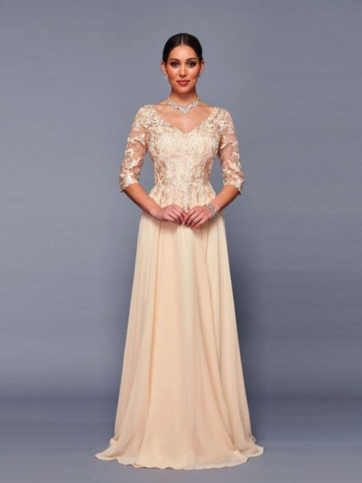 Elegant 1/2 Sleeves Classy Floor Length Embroidered Mother of the Bride Dress Champagne / 4XL Elegant 1/2 Sleeves Classy Floor Length Embroidered Mother of the Bride Dress Champagne / 4XL