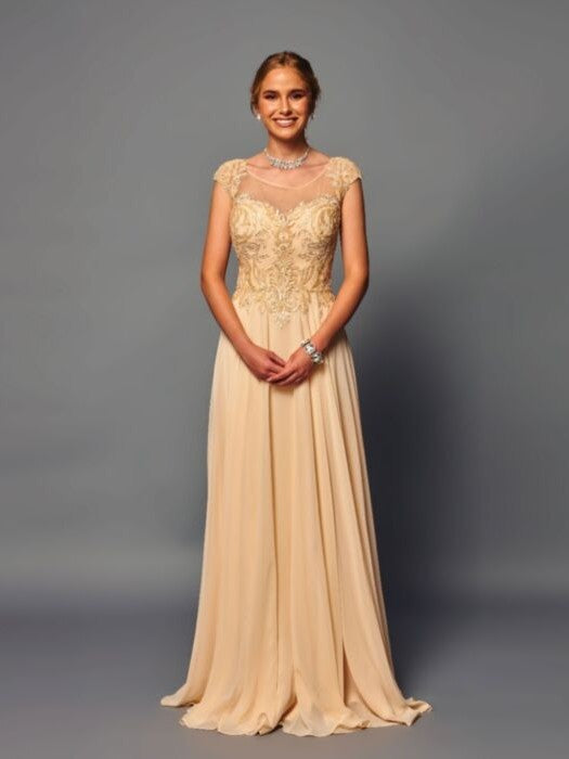 Elegant Cap Sleeve Illusion Halter Neckline Pleated Skirt Mother of the Bride Dress Champagne / M Elegant Cap Sleeve Illusion Halter Neckline Pleated Skirt Mother of the Bride Dress Champagne / M