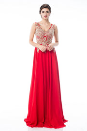 Chiffon Embroidered Rhinestone Empire Waist Evening Dress