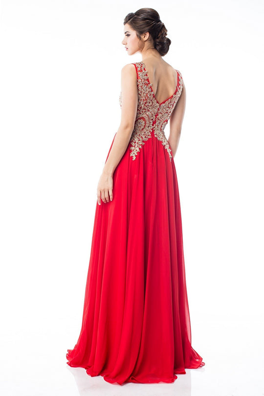 Chiffon Embroidered Rhinestone Empire Waist Evening Dress