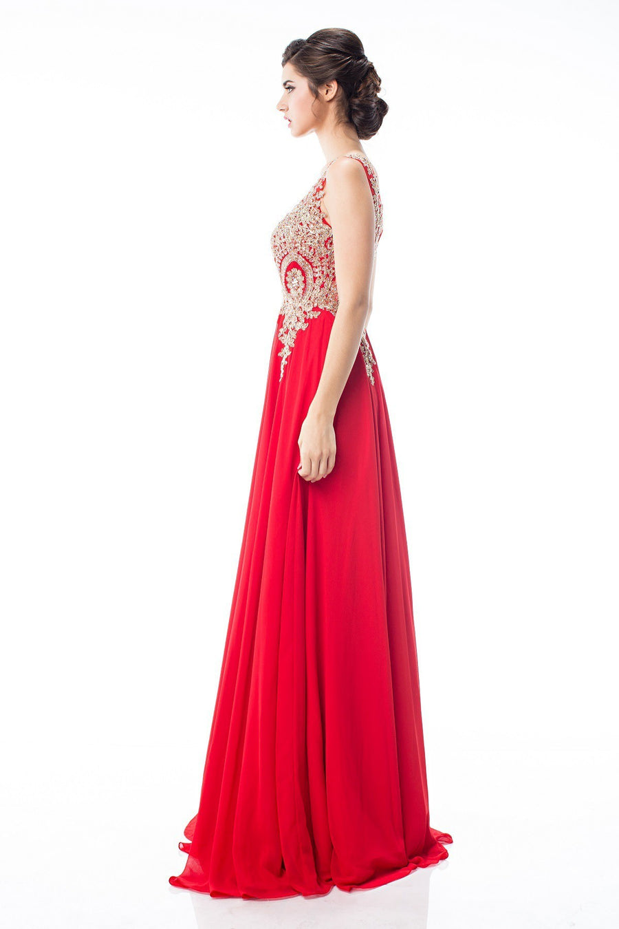 Chiffon Embroidered Rhinestone Empire Waist Evening Dress