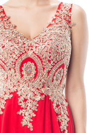 Chiffon Embroidered Rhinestone Empire Waist Evening Dress