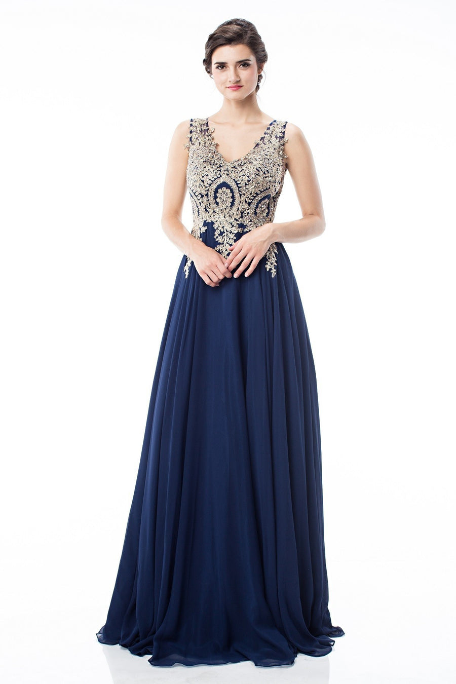 Chiffon Embroidered Rhinestone Empire Waist Evening Dress