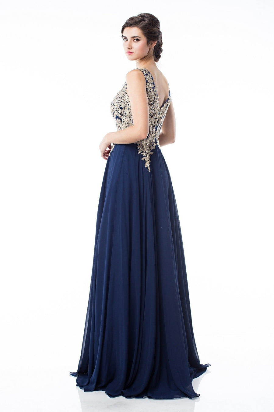 Chiffon Embroidered Rhinestone Empire Waist Evening Dress