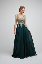 Chiffon Embroidered Rhinestone Empire Waist Evening Dress