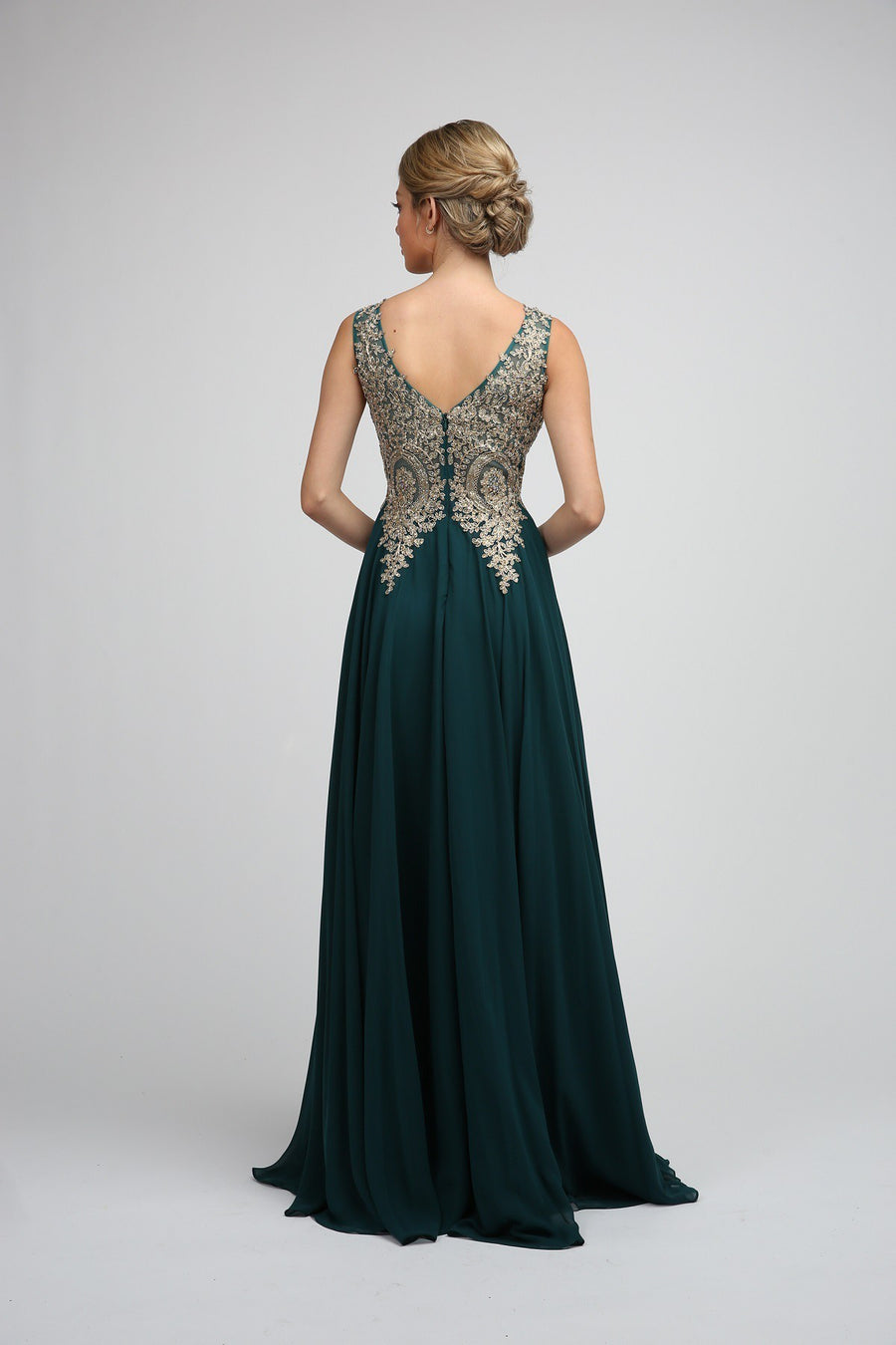 Chiffon Embroidered Rhinestone Empire Waist Evening Dress