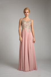 Chiffon Embroidered Rhinestone Empire Waist Evening Dress