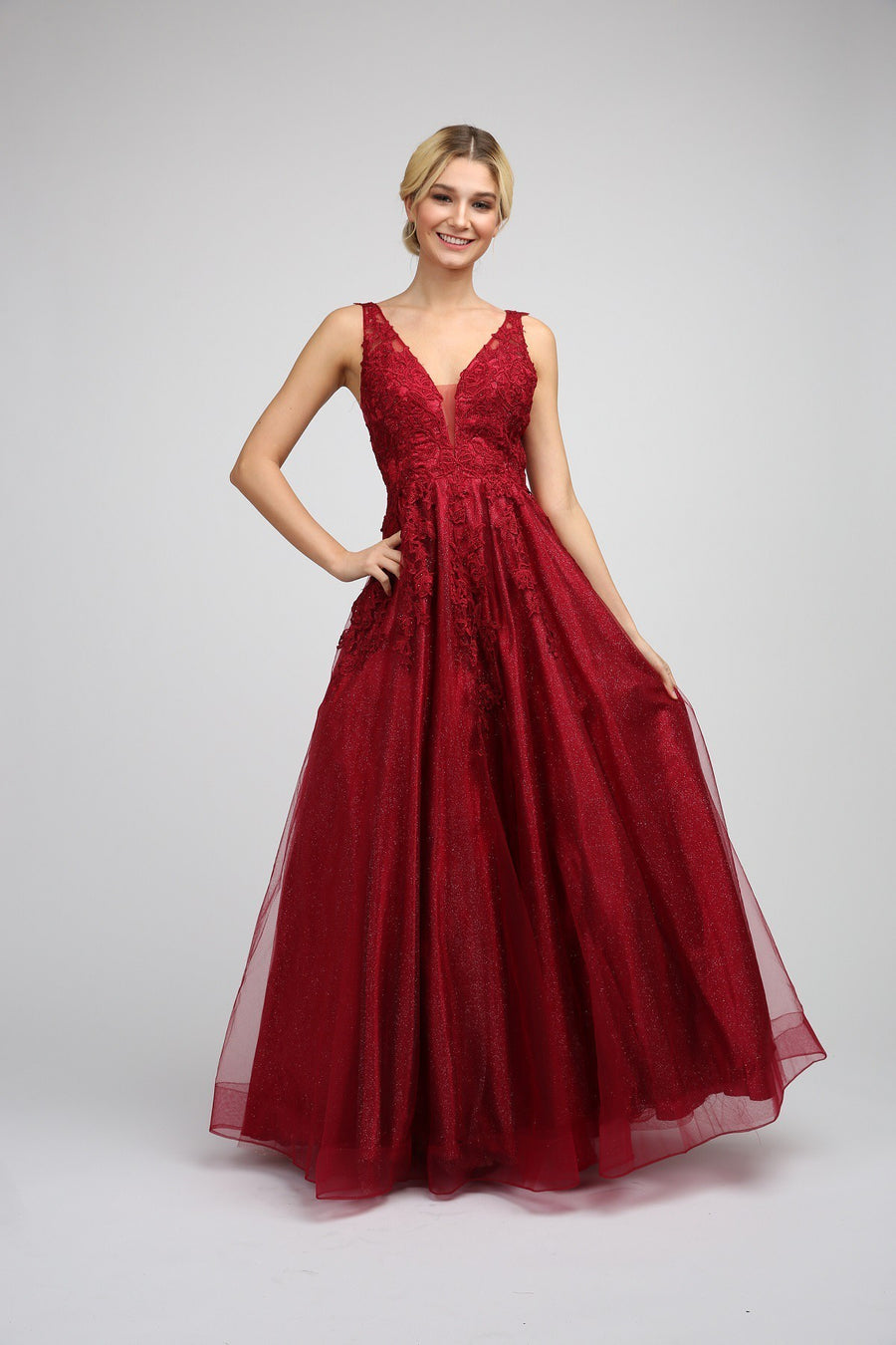 Sparkling Chiffon Embroidered Illusion Neckline Evening Dress