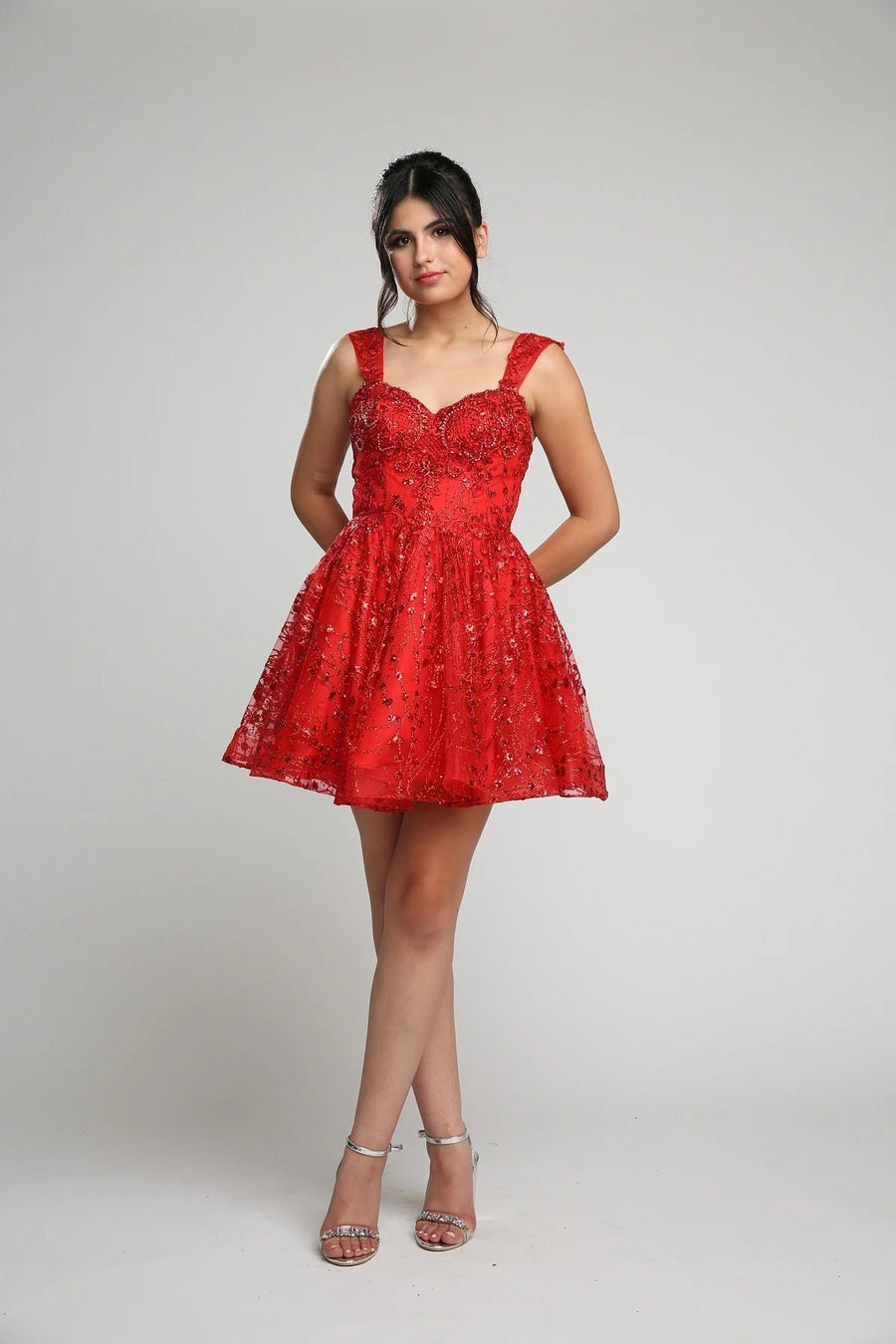 Rhinestone Sweetheart Strapped Short Cocktail Party Dress