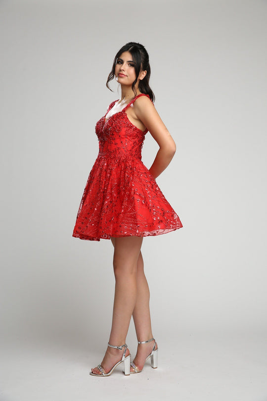 Rhinestone Sweetheart Strapped Short Cocktail Party Dress