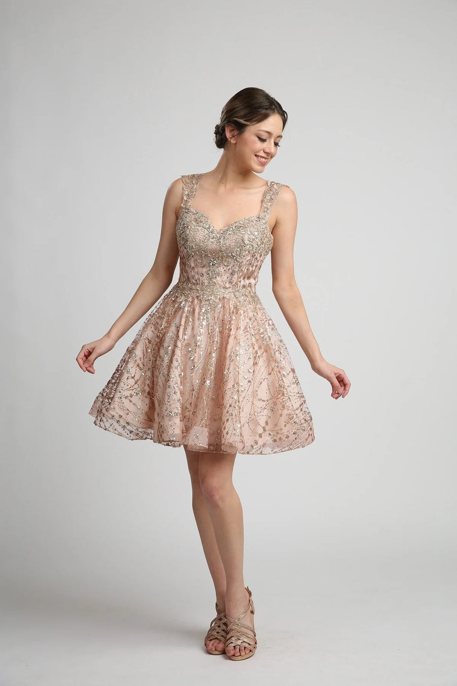 Rhinestone Sweetheart Strapped Short Cocktail Party Dress