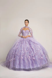 Sweetheart Embellished Intricate Long Cape Quinceanera Dress