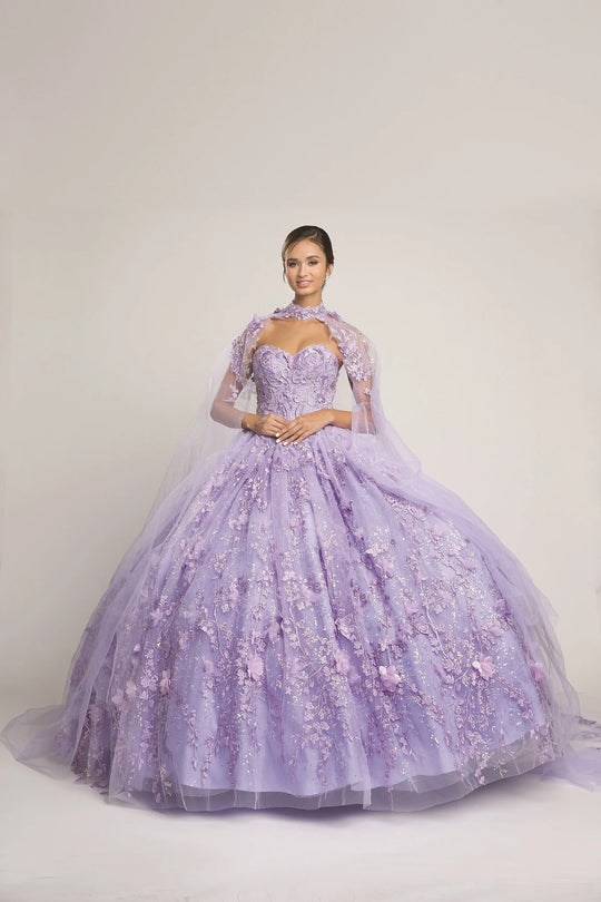 Sweetheart Embellished Intricate Long Cape Quinceanera Dress