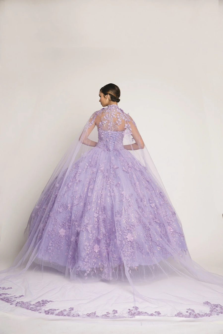 Sweetheart Embellished Intricate Long Cape Quinceanera Dress