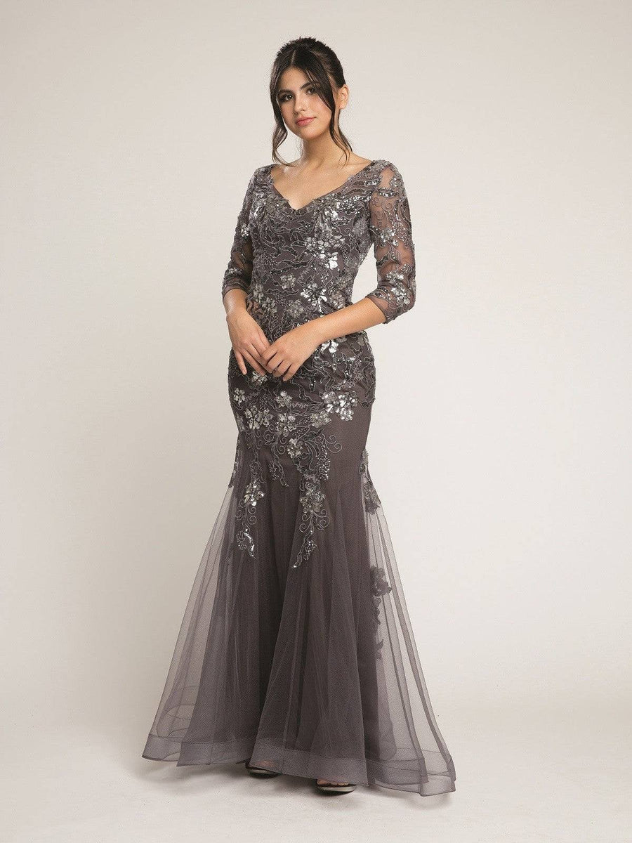 Embroidered Sequin Fit-and-Flare Layered Mother Of Bride Dress La Estrellita Fashion Embroidered Sequin Fit-and-Flare Layered Mother Of Bride Dress La Estrellita Fashion