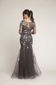 Embroidered Sequin Fit-and-Flare Layered Mother Of Bride Dress