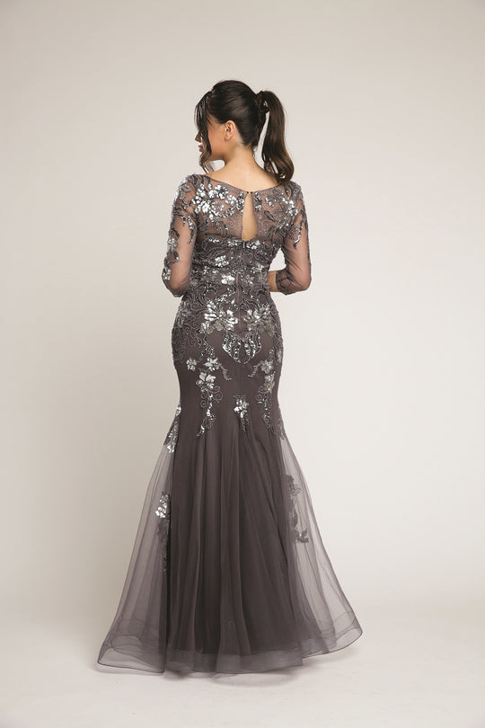 Embroidered Sequin Fit-and-Flare Layered Mother Of Bride Dress