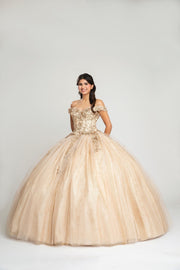 Heart Off The Shoulder Floral Applique Lace Quinceanera Ball Gown