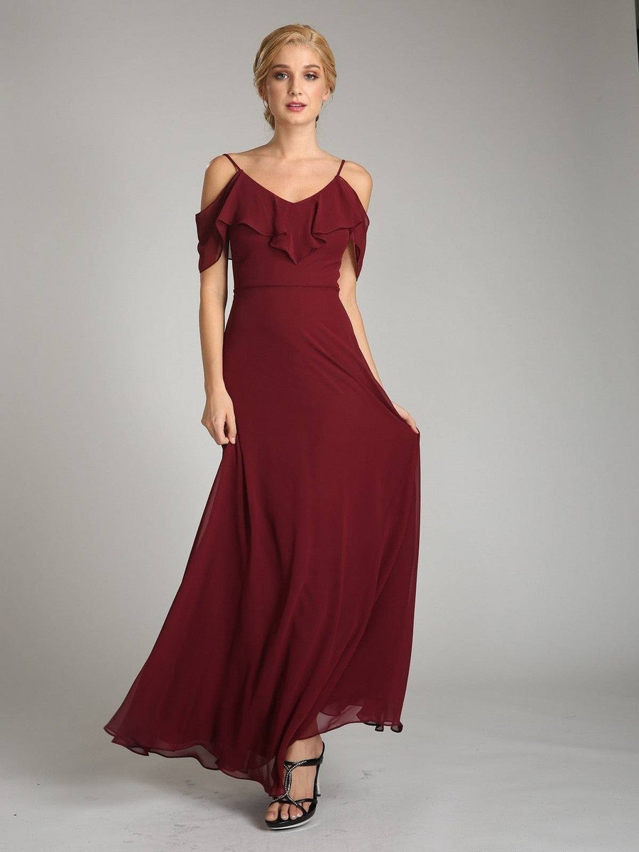 Chiffon Layered A-Line Classy Spaghetti Strap Bridesmaid Dress Champagne / L Chiffon Layered A-Line Classy Spaghetti Strap Bridesmaid Dress Champagne / L