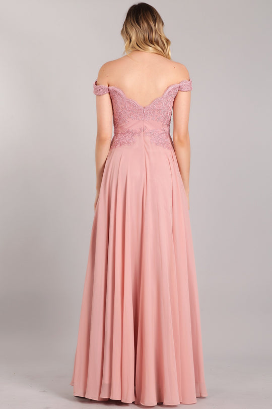 Modest Off The Shoulder Embroidered Sheath Cap Sleeve Bridesmaid Dress