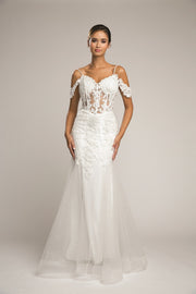 Lace Fit-and-Flare Layered Embroidered Wedding Dress