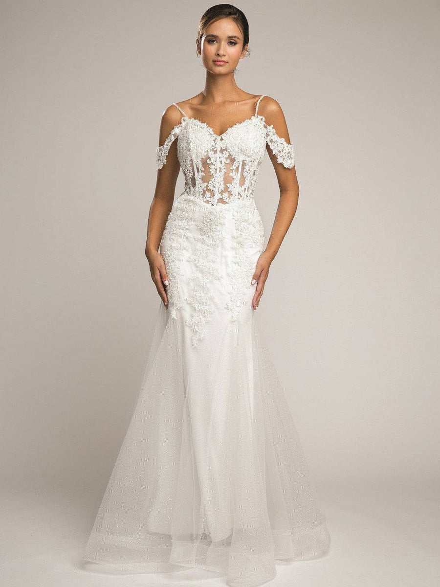 Lace Fit-and-Flare Layered Embroidered Wedding Dress Off White / M Lace Fit-and-Flare Layered Embroidered Wedding Dress Off White / M