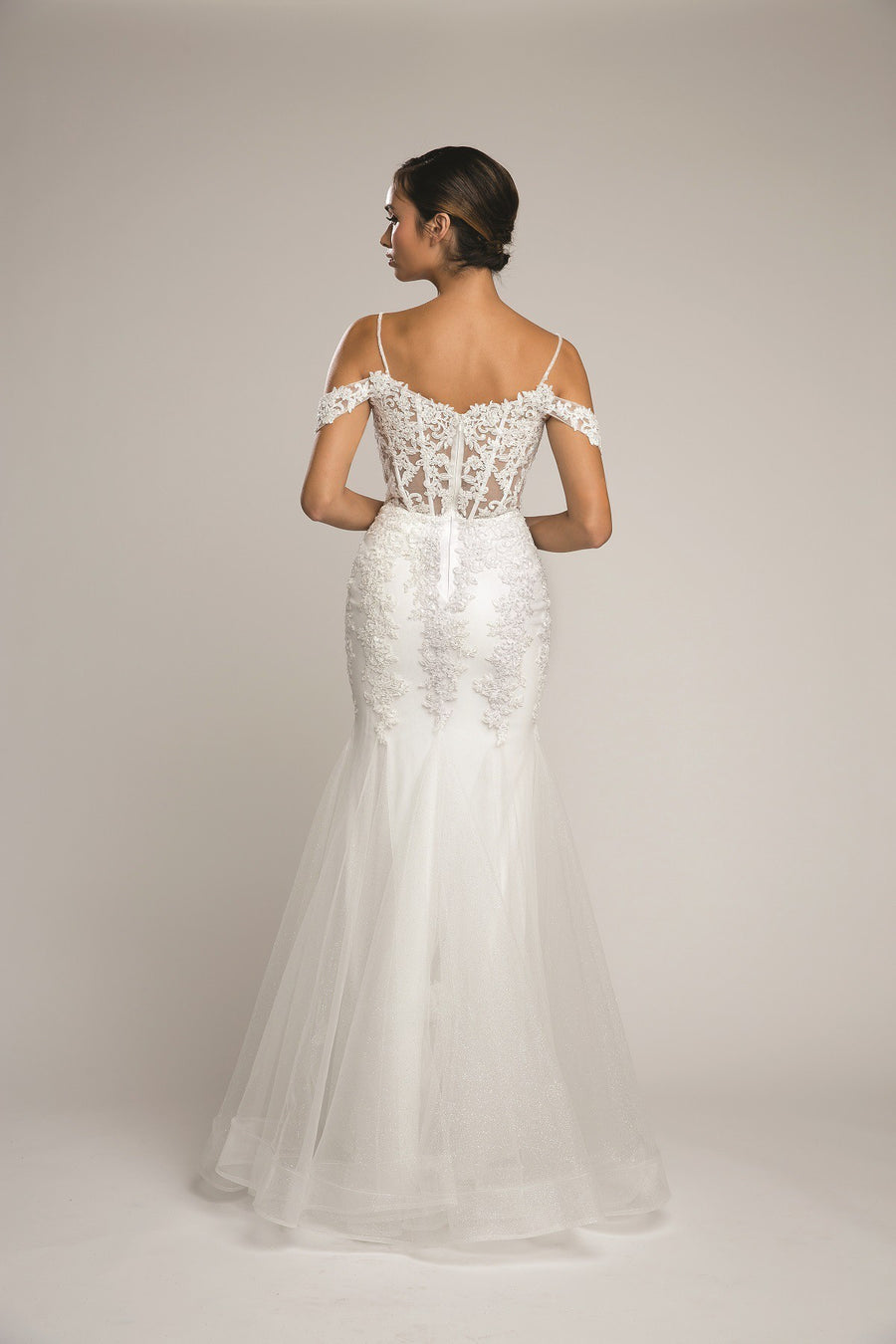 Lace Fit-and-Flare Layered Embroidered Wedding Dress