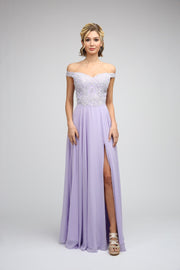 Off The Shoulder Embellished Sheath Chiffon Prom Dress