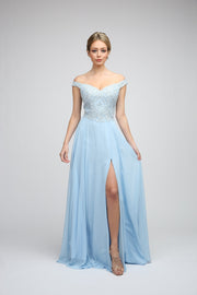 Off The Shoulder Embellished Sheath Chiffon Prom Dress