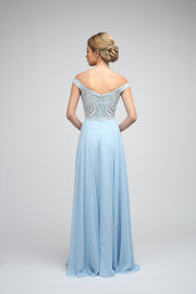 Off The Shoulder Embellished Sheath Chiffon Prom Dress