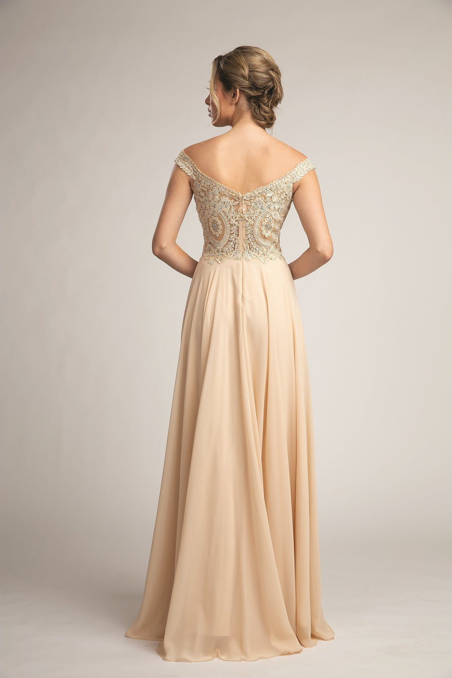 Off The Shoulder Embellished Sheath Chiffon Prom Dress