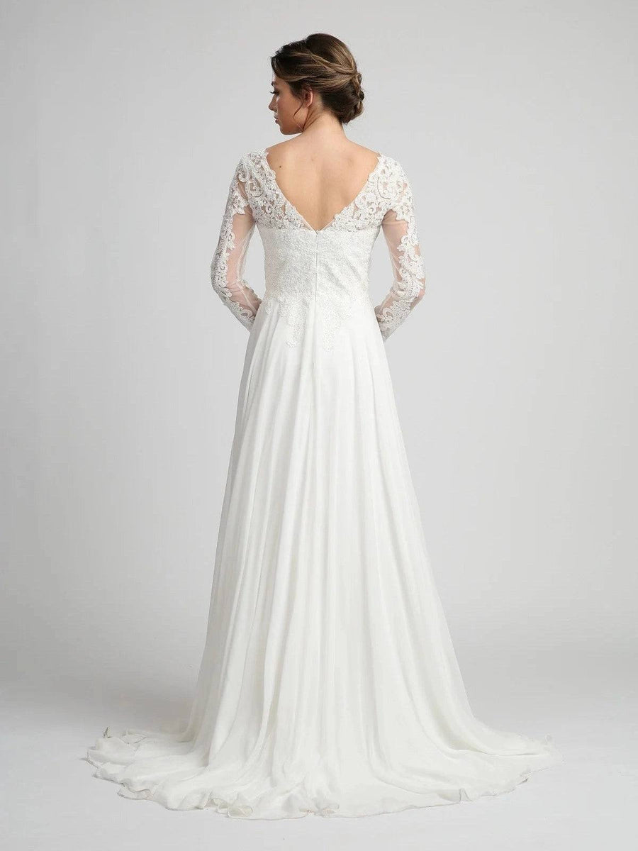 Modest A-line Long Sleeve Lace Wedding Dress Off White / XS Modest A-line Long Sleeve Lace Wedding Dress Off White / XS