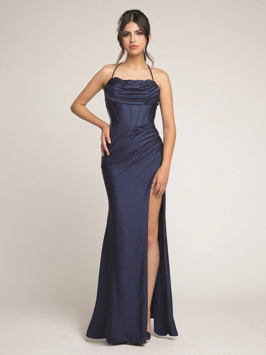 Ruched Fitted Sparkling Classy Offset Prom Dress Navy Blue / 3XL Ruched Fitted Sparkling Classy Offset Prom Dress Navy Blue / 3XL