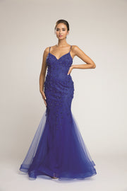 Tulle Mermaid Floral Spaghetti Strap Prom Dress