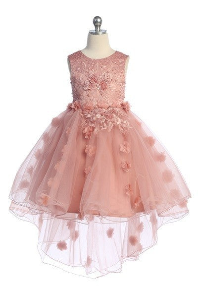 3D Embellished Floral Tulle Formal Girls Dress