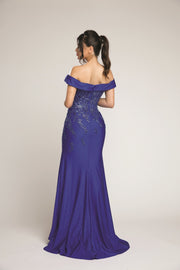 Sheath Embroidered Off The Shoulder Sparkling Prom Dress