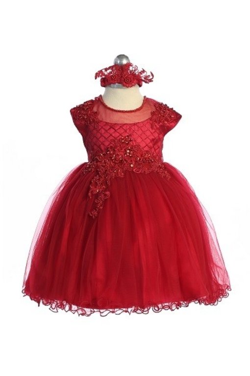 Satin Lace Applique Tulle Little Girls Dress