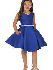 Elegant Rhinestone Trimmed Sleeveless Mikado Knee-Length  Girls Dress
