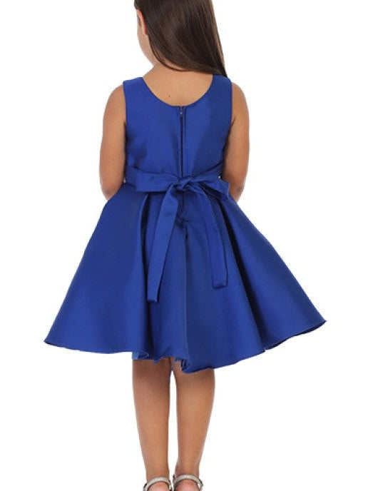 Elegant Rhinestone Trimmed Sleeveless Mikado Knee-Length  Girls Dress