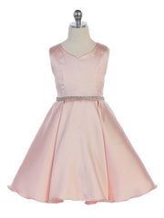 Elegant Rhinestone Trimmed Sleeveless Mikado Knee-Length  Girls Dress