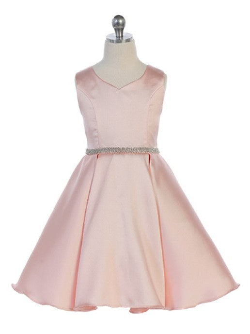 Elegant Rhinestone Trimmed Sleeveless Mikado Knee-Length  Girls Dress