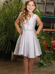 Elegant Rhinestone Trimmed Sleeveless Mikado Knee-Length  Girls Dress