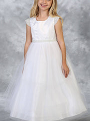 Charming Embellished Pearl Tulle Satin Ankle-Length Girl's Dress